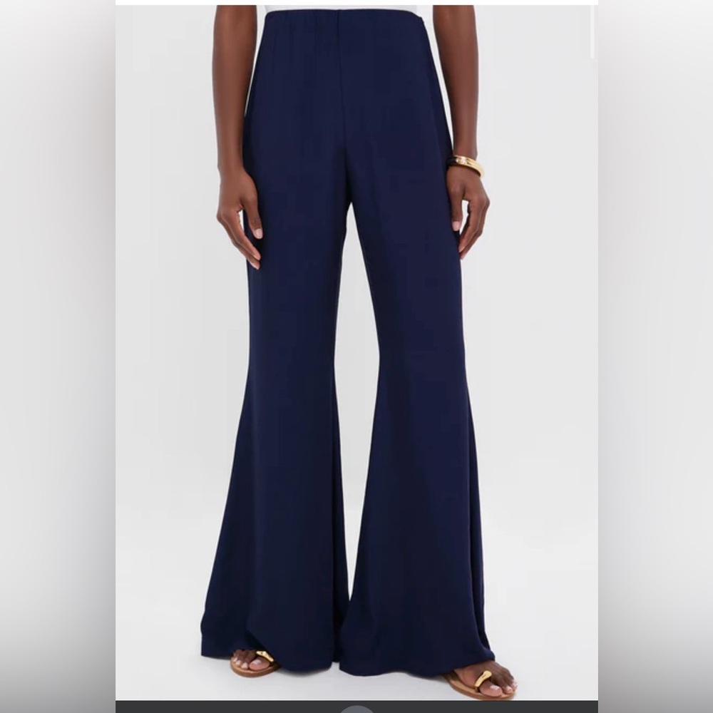 Tuckernuck Navy Viscose Charmeuse Moore Wide Leg Pant Sz L NWT